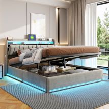 Jookgbd-polsterbett Doppelbett 160x200 Cm,hydraulisches Bett Mit Bettkasten Und Lattenrost,jugendbett,staufach-kopfteil Mit Led Und Usb Ladestation, 