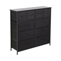 Joolihome Living - Commode à 10 tiroirs en tissu avec poignées, plateau en bois et cadre en métal, commode de rangement de style moderne pour salon,