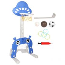 Jopassy - 4 en 1 Panier de Basket-Ball sur Pied 114-152 cm Hauteur Réglable avec Basket, Football, cerceau lancé et golf