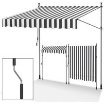 Jopassy Auvent manuel Auvent rétractable sans perçage 300x120cm Blanc Gris