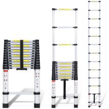 Jopassy - swanew Escalera telescópica Escalera extensible ligera de aluminio, escalera inclinada antideslizante, 4,4 m, escalera extensible plateada