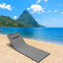 Esterilla de playa con correa de transporte con reposacabezas reposacabezas respaldo ajustable Poliéster 600D Gris 1 pieza 145cm x 47cm - Jopassy