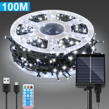 Guirlande Solaire led Guirlande Lumineuse Rideau led Party Jardin Intérieur Extérieur Décoration Éclairage de Noël 100M 1000LEDs Blanc Froid - Jopassy