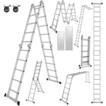 Jopassy - swanew Mehrzweckleiter 582cm, 6 in 1 Klappleiter mit 2 Rollen und Plattform, 4 x 5 Silber-Klappbare Vielzweckleiter bis 150KG
