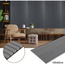 Panneau tasseau mdf Revêtement mural naturel Panneau mural acoustique moderne en placage bois et feutre 2x 120x60x2.1cm Gris - Jopassy