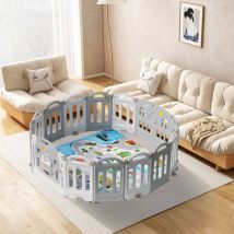 Jopassy Playpen baby playpen 12+2 pannelli pieghevoli in HDPE con pannello per giocattoli, porta e tappetino per gattonare, cancelletto barriera per
