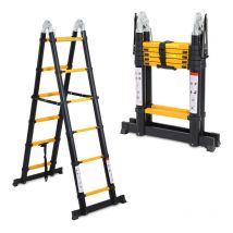 Scala telescopica 2,5 m + scala retrattile 2,5 m in alluminio nero, scala allungabile antiscivolo - Jopassy