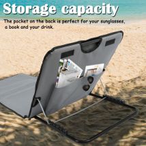 Swanew Strandmatte mit Tragegurt mit Kopflehne Kopstütze Verstellbarer Rückenlehne 600D Polyester Grau 1 Stucke 145cm x 47cm