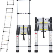 Swanew Teleskopleiter 5m bis 150kg 13 Schritte Aluminium Silber Stehleiter Mehrzweckleiter