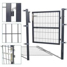 Jopassy - swanew Verja de jardín Verja peatonal con cerradura y manilla de acero galvanizado con recubrimiento en polvo Antracita Tubo cuadrado