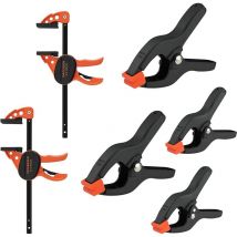 Jorgensen - Jeu de 2 Mini Serre-Joints et 4 Pinces à Ressort avec Ouverture de 25, 50mm, Serre-Joint à une Main de Libération Rapide avec Ouverture