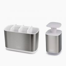Joseph&joseph - Joseph Joseph Bathroom Sink Set, 2 Pieces, Stainless Steel soap dispenser toothbrush holder with multiple compartments (70551)
