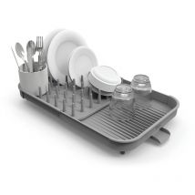 Duo Scolapiatti da appoggio estensibile per lavello cucina con portautensili e beccuccio di scarico, Grigio - Joseph Joseph