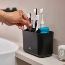 EasyStore Porta Spazzolino e Dentifricio, Compatibile con Spazzolini Elettrici e Tradizionali, 6 Scomparti, Contenitore da Bagno Smontabile, Nero