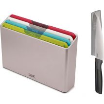 Joseph Joseph - Folio Icon, Set di 4 Taglieri da Cucina Antiscivolo con Custodia e Coltello Chef, Medio, Bianco