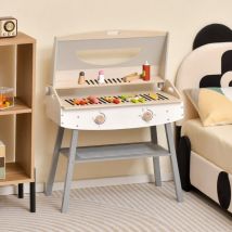 Jouet Barbecue Grill en Bois pour Enfants 3 Ans+ 17 Accessoires Couvercle Rabattable Son Réaliste Cadeaux Idéal CW7650 Maison Chic