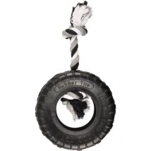 Jouet caoutchouc gladiator pneu et corde 20 cm noir pour chien Flamingo