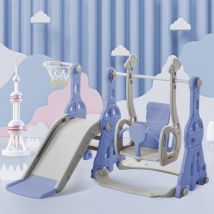 Jouet d'escalade 4 en 1, toboggan château autoportant, composé d'un support de basket, d'une échelle d'escalade et d'une balançoire toboggan, pour