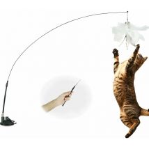 Jouet en plumes pour chat avec clochette et ventouse, canne à pêche intérieure interactive pour chaton, longueur de la canne : 100 cm.