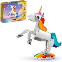 Sjqka - Jouet licorne magique lego Creator 3 en 1, se transforme de licorne en hippocampe en paon, figurines d'animaux arc-en-ciel, cadeau licorne