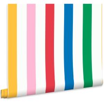 Vliestapete Country Critters Chunky Stripe White / Rainbow 10mx52cm - Joules