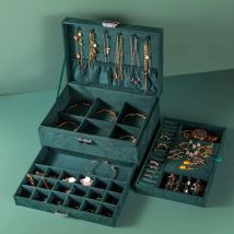 Joyero de 3 niveles con cajones y compartimento para relojes, regalo para niñas, almacenamiento de joyas de viaje para mujer, franela, para anillos,