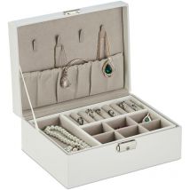 Relaxdays - Joyero, Organizador Joyas con Soporte para Anillos, 9,5 x 23 x 17,5 cm, Compartimento Extraíble, Blanco