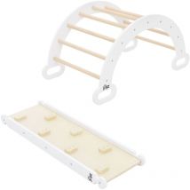 Joyz - 2 en 1 Arco de Escalada con Tobogán Blanco Escalera de Interior con Rampa de Madera Estilo Pikler Juguetes de Aprendizaje Montessori Parque