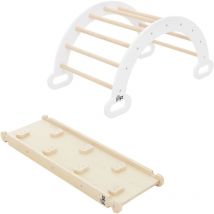 Joyz - 2en1 Arco de Escalada con Tobogán Blanco-Natural Escalera de Interior con Rampa de Madera Estilo Pikler Juguetes Educativos Montessori Parque