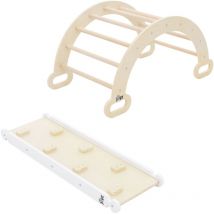 Joyz - 2 en 1 Arco de Escalada con Tobogán Natural-Blanco Escalera de Interior con Rampa de Madera Estilo Pikler Juguetes de Aprendizaje Montessori