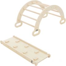 Joyz - 2 en 1 Arco de Escalada con Tobogán Natural Escalera de Interior con Rampa de Madera Estilo Pikler Juguetes de Aprendizaje Montessori Parque