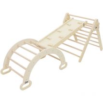 Joyz - 3 en 1 Triángulo y Arco de Escalada con Tobogán Natural Escalera de Interior con Rampa de Madera Estilo Pikler Juguetes Educativos Montessori