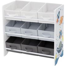 Joyz - Estantería Infantil 62,5x29,5x60 cm Blanco Mueble con 3 Compartimentos y 9 Cajas de Tela no Tejida Extraíbles Baúl Organizador Juguetero