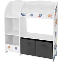 Joyz - Estantería Infantil 93x30x98 cm Blanco Mueble con 8 Compartimentos Abiertos y 2 Cajas Extraíbles de Tela Extraíbles Baúl Organizador Juguetero