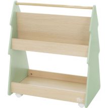 Joyz - Estantería Infantil con Balda Abierta 60x38x70,5 cm Madera Diseño Abeto Verde-Naturaleza con 3 Baldas y 4 Ruedas Práctica y Decorativa
