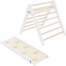 Joyz - Juego de 2 Piezas Triángulo de Escalada + Tobogán Blanco Escalera de Interior con Rampa de Madera Estilo Pikler Juguetes de Aprendizaje