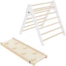 Joyz - Juego de 2 Triángulos de Escalada con Tobogán Blanco-Naturaleza Escalera de Interior con Rampa de Madera Estilo Pikler Juguetes Educativos