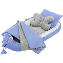 Joyz Juego de 5 Piezas de Nido de Bebé 90x50 cm Cuna de Algodón Hipoalergénico Diseño Ballena Azul Cama Portátil de Viaje para Recien Nacidos Manta