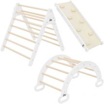 Joyz - Juego de 3 Escaleras de Madera Tobogán Triángulo y Arco de Escalada Blanco Rampa Estilo Pikler Trepador de Interior para Niños a Partir de 1