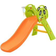 Joyz - Juego Tobogán Infantil 2 en 1 para Interior y Exterior Verde-Naranja Juguete Multifuncional Parque para Niños con Canasta de Baloncesto +3