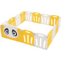 Joyz - Parque Infantil 160×160 cm Corralito para Bebés Plegable de Plástico Blanco/Amarillo con Diseño Panda Gimnasio de Actividades