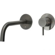 Just Taps Plus - jtp Vos 2-Hole Wall Mounted Basin Mixer Tap with 200mm Slim Spout - Brushed Black