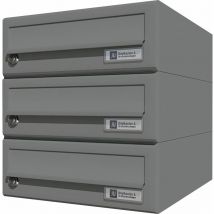 Hausbrieffachanlage 3-teilig, 300 x 330 x 380 mm, Stahl grau ral 9007 - JU