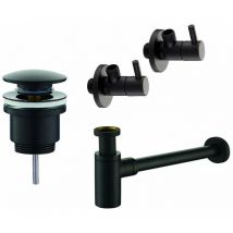 Piralla - Juego completo para sifón de fregadero - desagüe y grifería KITSCA6 Negro mate