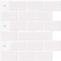 Memkey - Juego de 10 piezas, azulejo autoadhesivo de metro blanco, protector contra salpicaduras de baño y cocina adhesivo, papel adhesivo de vinilo