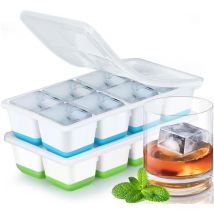 Juego de 2 bandejas para cubitos de hielo, moldes para cubitos de hielo, bandejas para cubitos de hielo con tapas, bandejas de cubitos de hielo de