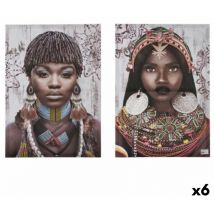 Gift Decor Juego de 2 cuadros Lienzo Africana 70 x 50 x 1,5 cm (6 Unidades)
