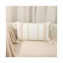 XVX - Juego de 2 fundas de cojín boho beige de 30 x 50 cm con borlas acolchadas, ideal para decorar sofá, cama, silla, dormitorio y salón.