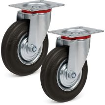 Wiltec - Juego de 2 ruedas giratorias 125 mm goma maciza llantas metálicas placa máx. 100 kg/rueda