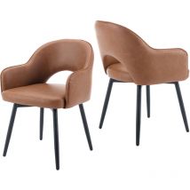 Juego de 2 Sillas de Comedor con Respaldo Sillas de Cocina con Patas Negras Sillas de Salón Giratorias Modernas para Cocina, Cuero, Marrón